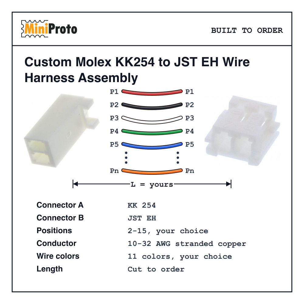 Custom Molex KK254 to JST EH Wire Harness Assembly