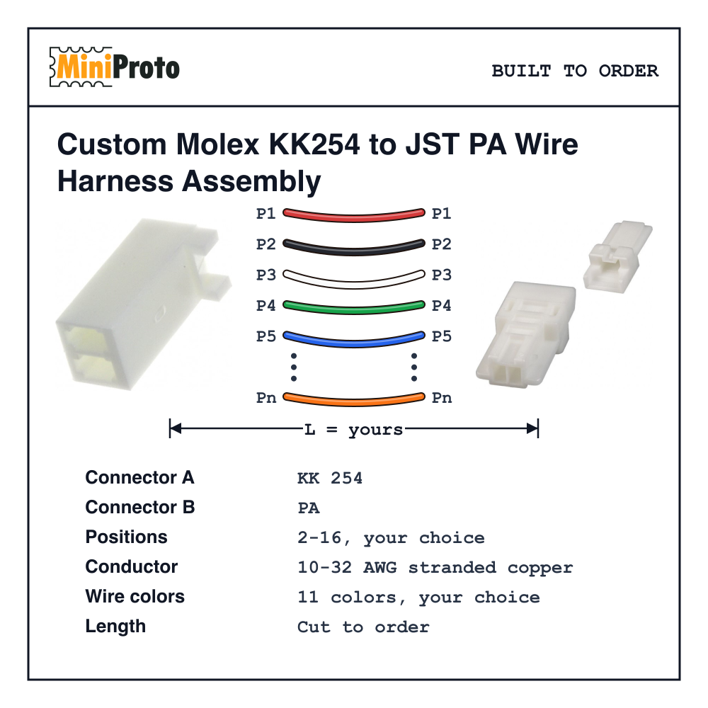 Custom Molex KK254 to JST PA Wire Harness Assembly