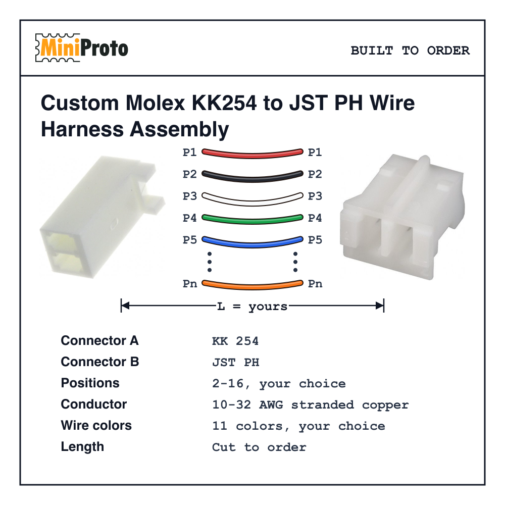 Custom Molex KK254 to JST PH Wire Harness Assembly