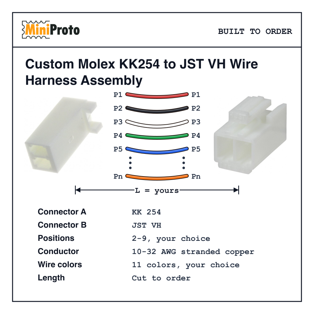 Custom Molex KK254 to JST VH Wire Harness Assembly