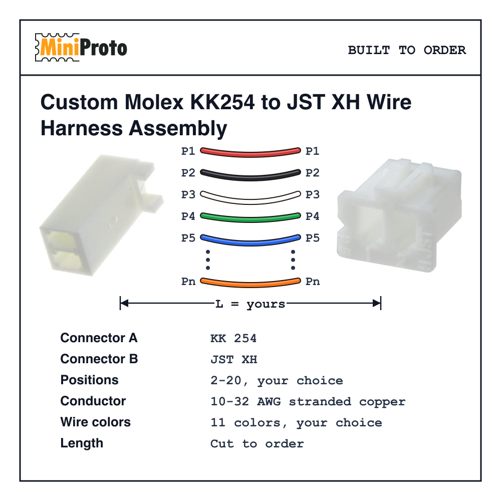 Custom Molex KK254 to JST XH Wire Harness Assembly
