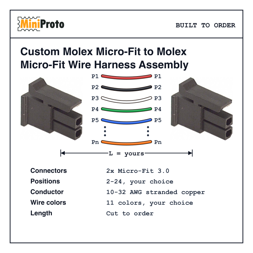 Custom Molex Micro-Fit to Molex Micro-Fit Wire Harness Assembly