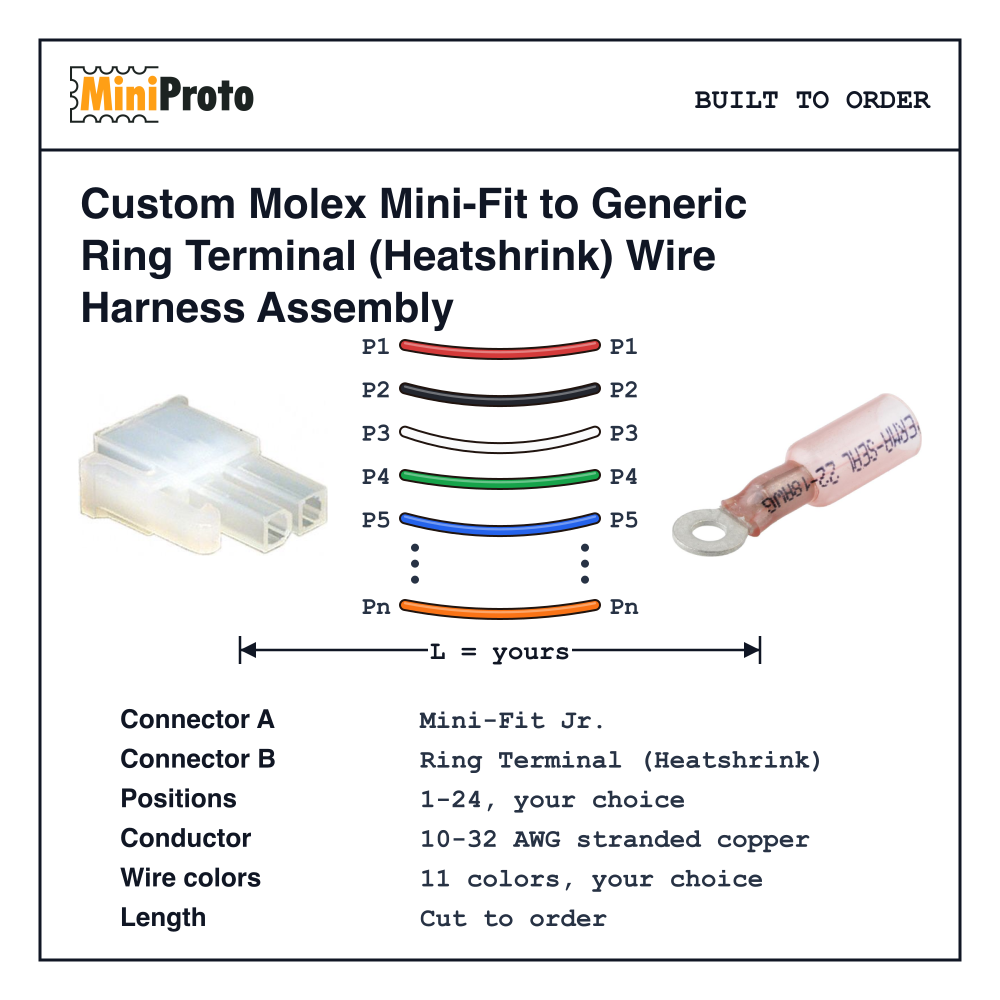 Custom Molex Mini-Fit to Generic Ring Terminal (Heatshrink) Wire Harness Assembly