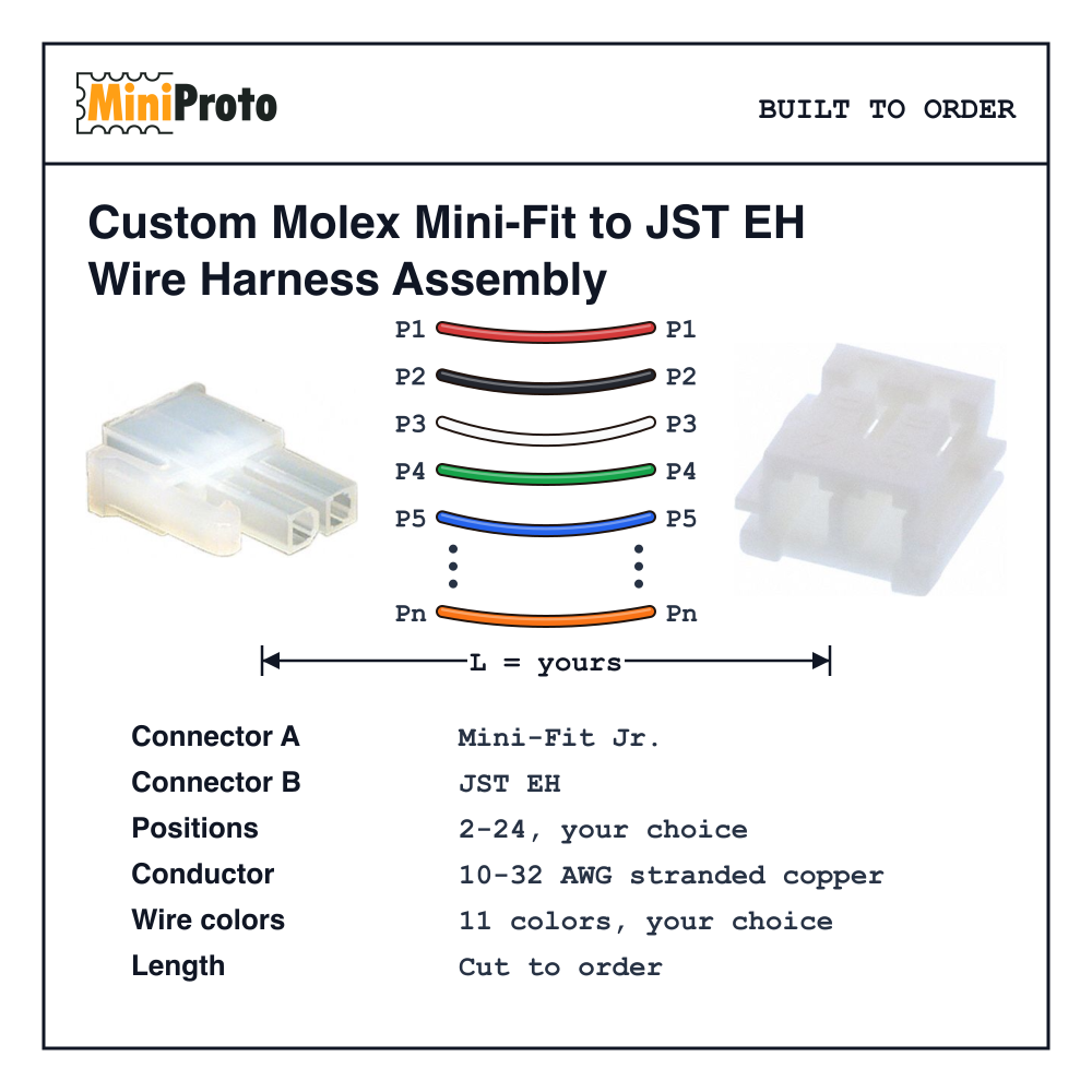 Custom Molex Mini-Fit to JST EH Wire Harness Assembly