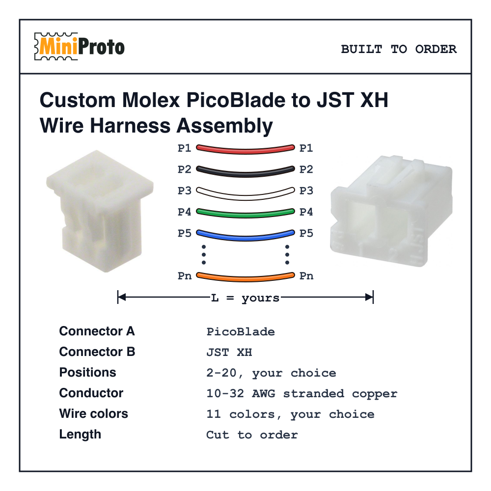 Custom Molex PicoBlade to JST XH Wire Harness Assembly