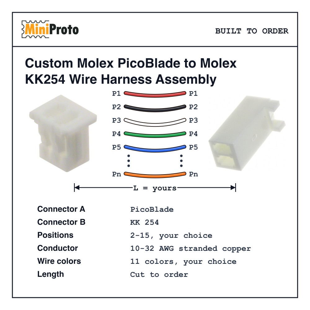 Custom Molex PicoBlade to Molex KK254 Wire Harness Assembly