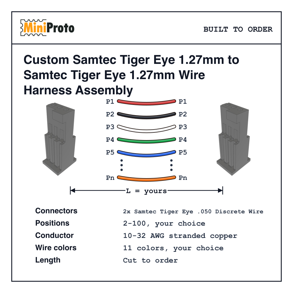 Custom Samtec Tiger Eye 1.27mm to Samtec Tiger Eye 1.27mm Wire Harness Assembly