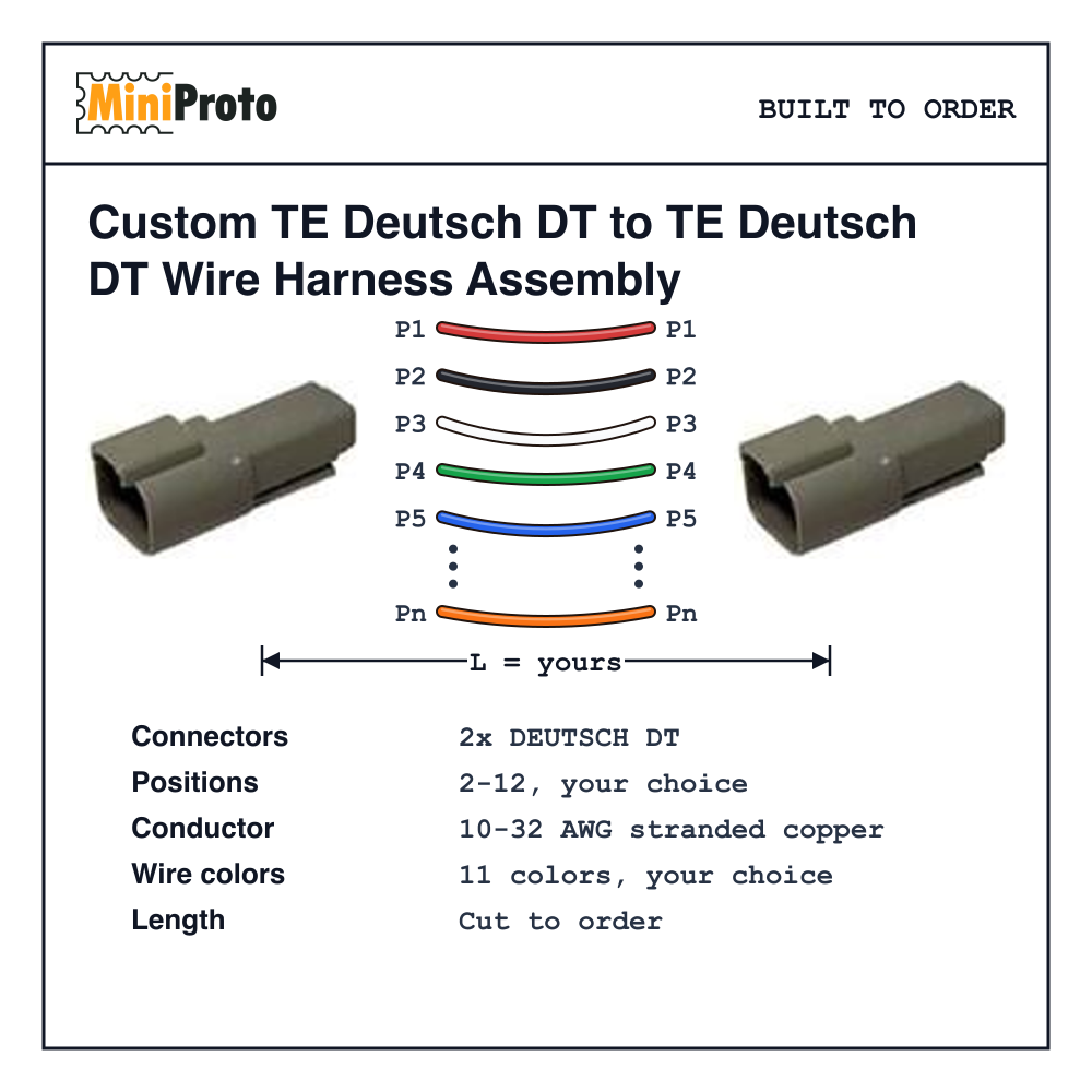Custom TE Deutsch DT to TE Deutsch DT Wire Harness Assembly