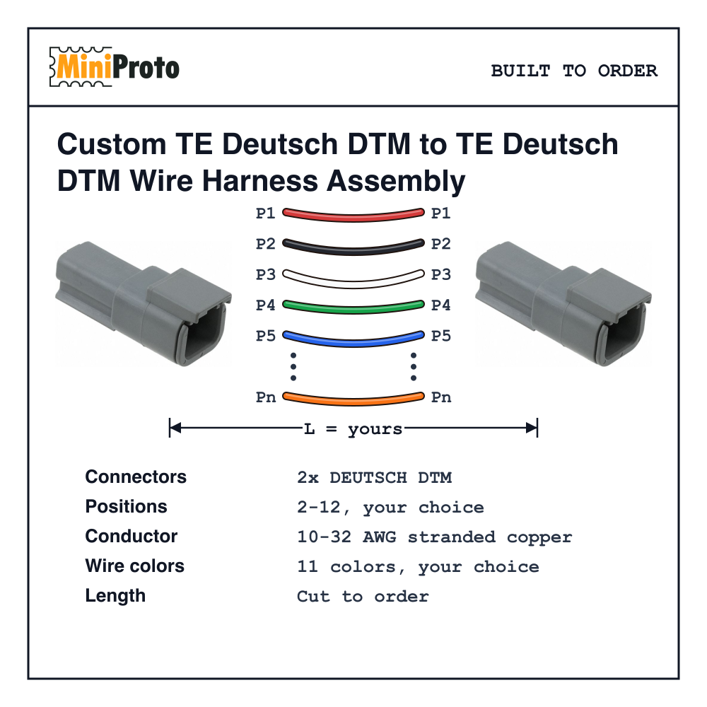 Custom TE Deutsch DTM to TE Deutsch DTM Wire Harness Assembly